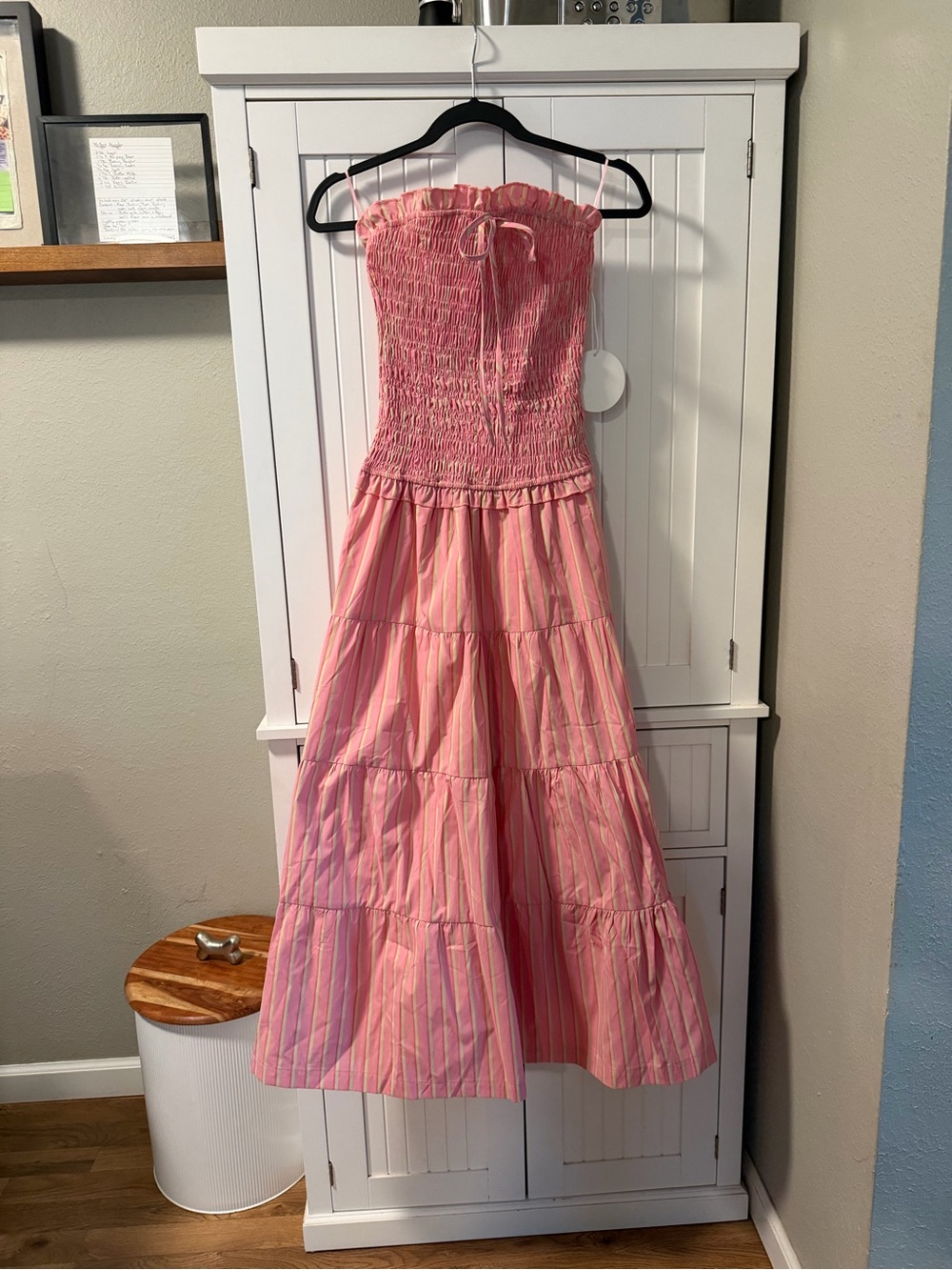 Pink Smocked Strapless Tiered Maxi Dress